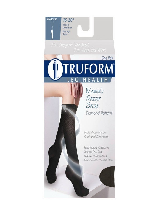 Truform Compression Socks, 15-20 mmHg, Women's Dress Socks, Knee High Over Calf Length, Black Diamond Knit, Medium - Image 4